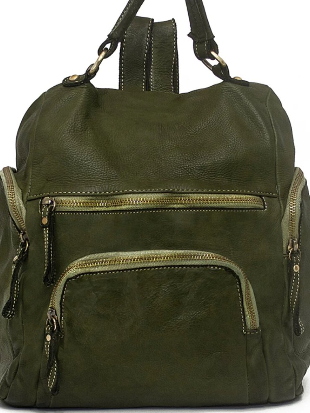 Bolsa Nova Mia Washed Italian Leather Backpack Olive Green